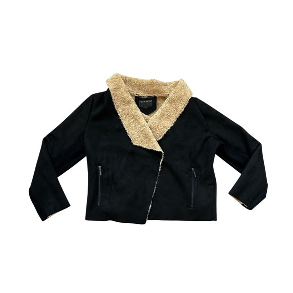 Bernardo Jackets & Blazers - Vintage Y2K Bernardo Black Suede Teddy Fur Lined Asymmetrical button jacket